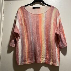 𝅺360 Cashmere Waterfall of Striated Colors Quarter Sleeve Cashmere Sweater